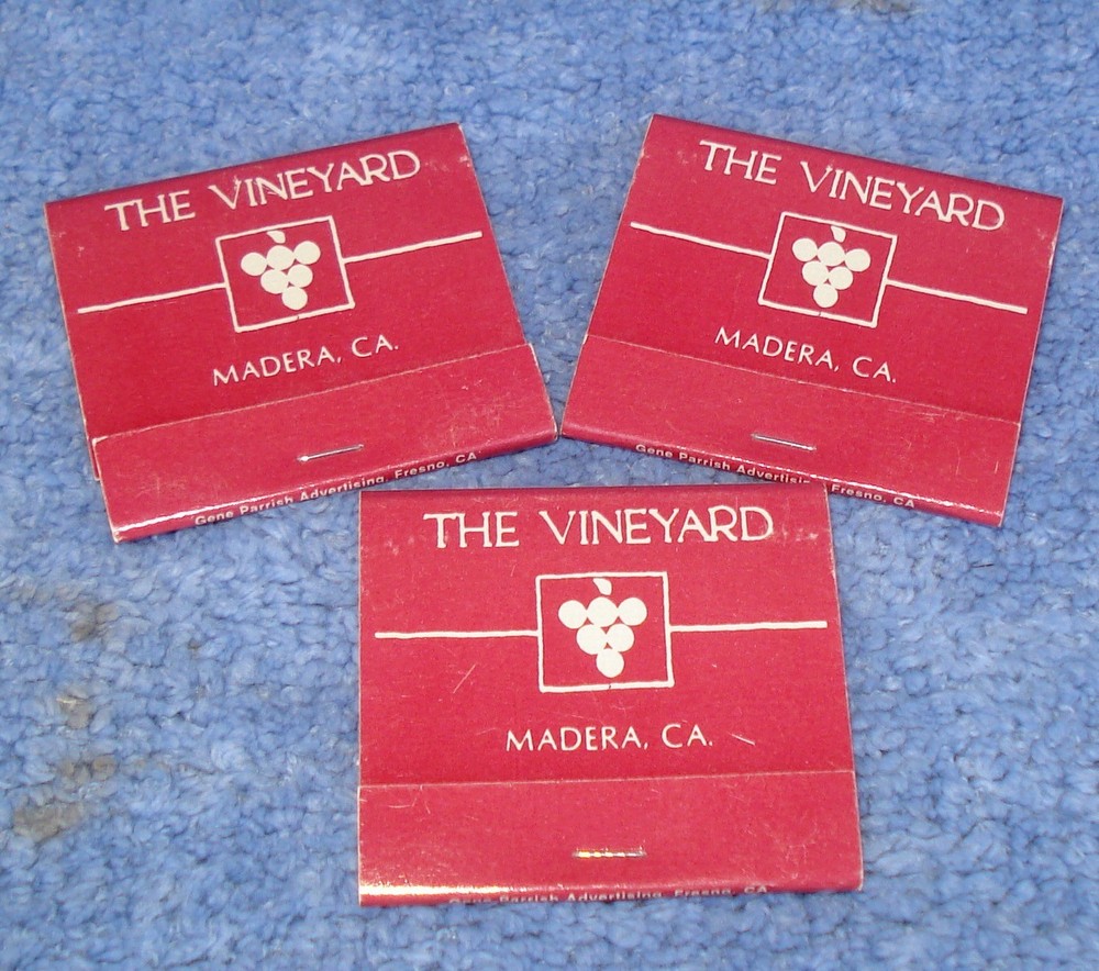 THREE VINTAGE MATCHBOOKS MADERA, CA. THE VINEYARD RESTAURANT .-  NEW CONDITION