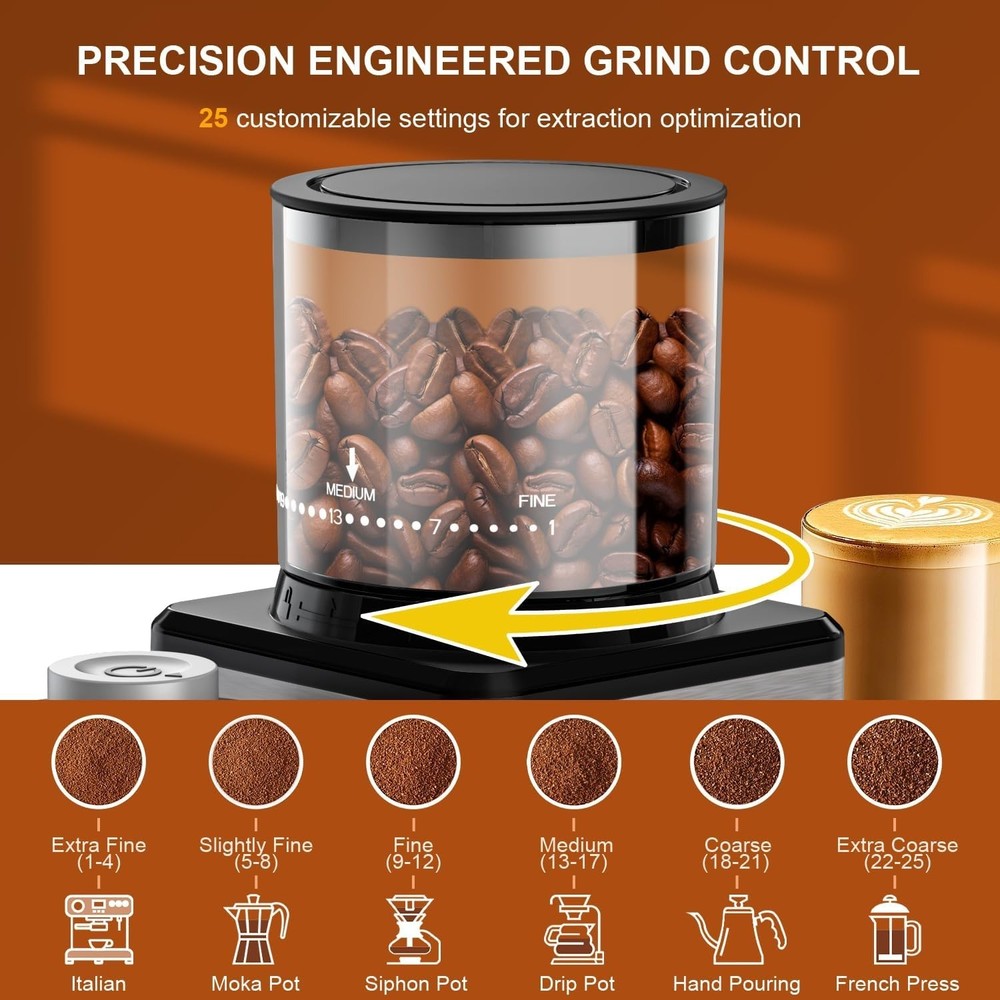 Conical Burr Coffee Grinder, Coffee Bean Grinder with Adjustable Grind Settings