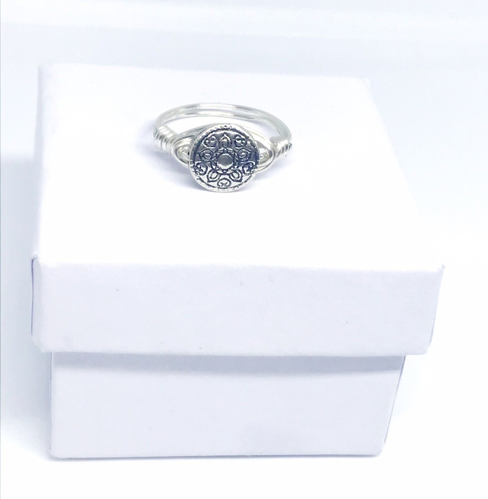 Silver Flower Wire Wrap Ring, Size 7