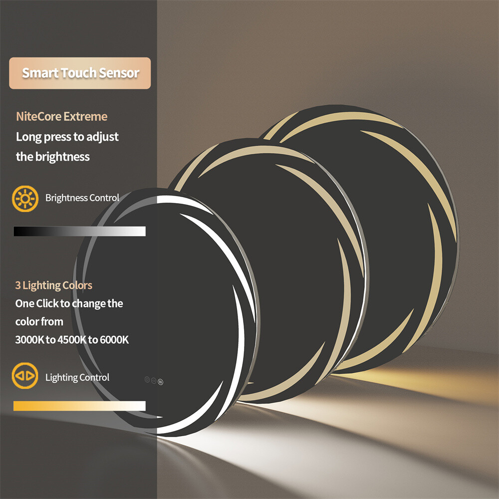 Circle LED Bathroom Mirror With Lights Large Dimmable Wall Vanity Mirrors Makeup