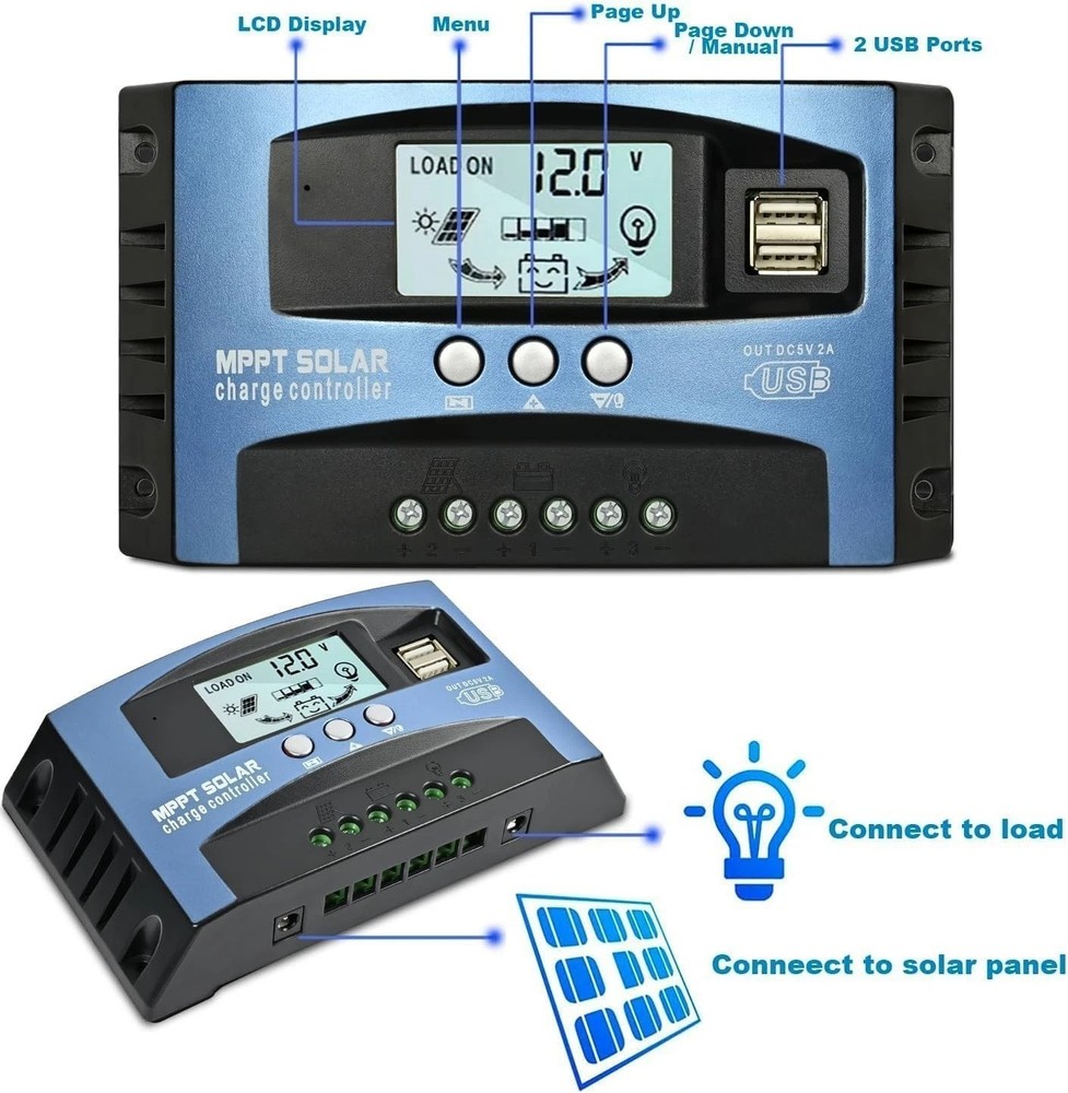 MPPT Solar Charge Controller 100A, 12V/24V Battery Regulator