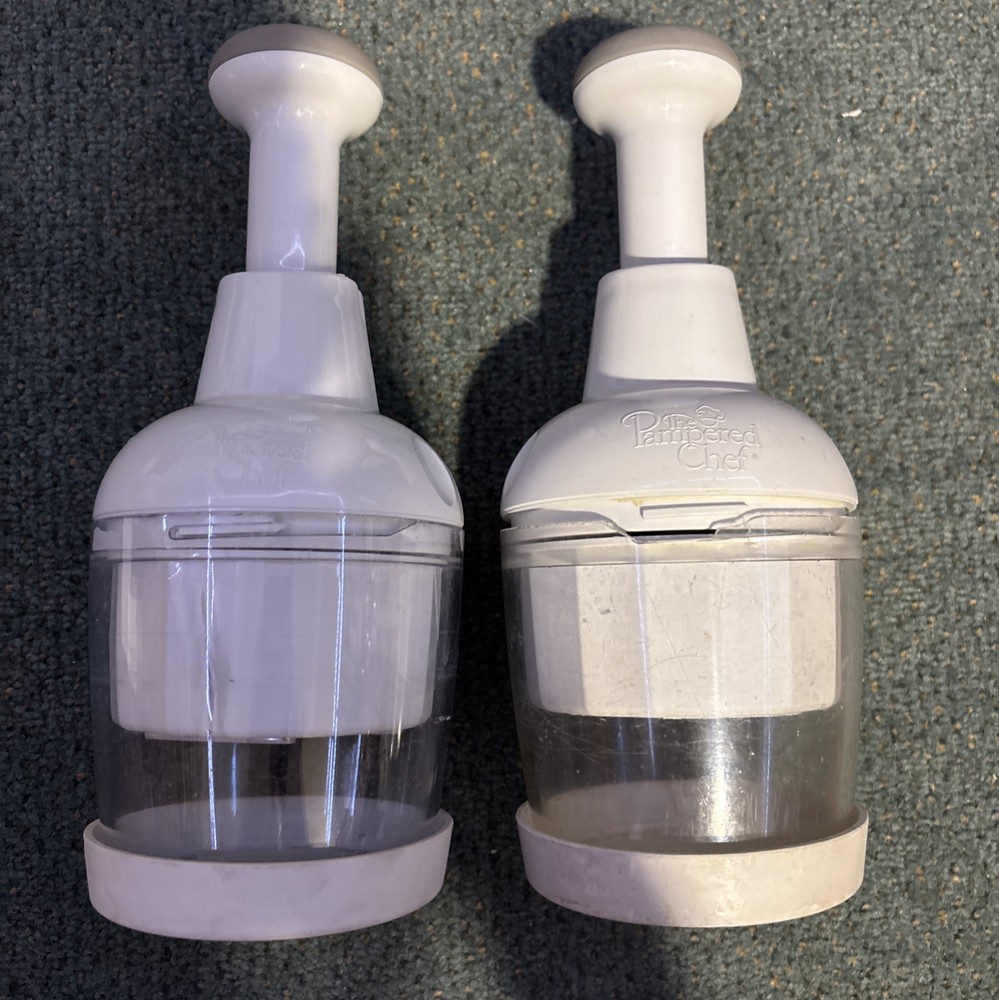 (2) Pampered Chef Push Function Multi Food Choppers - White