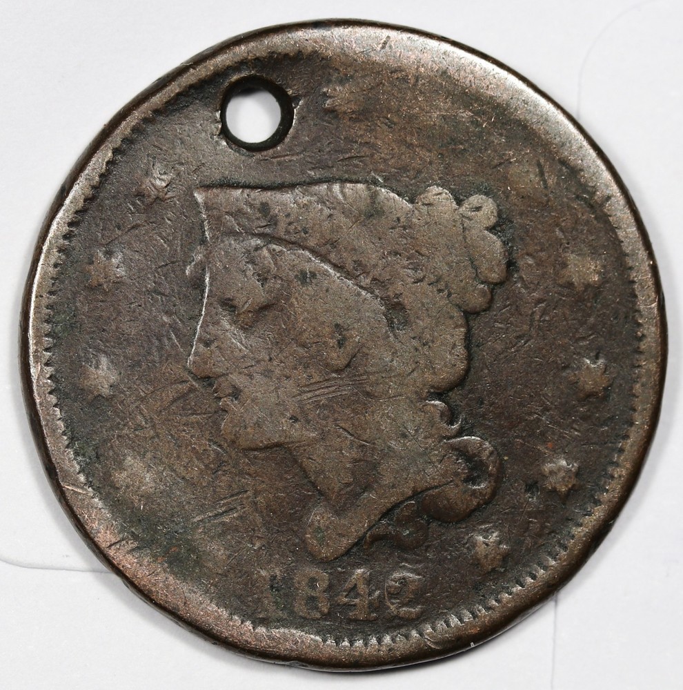 1842 Large Cent.  Holed.  212586