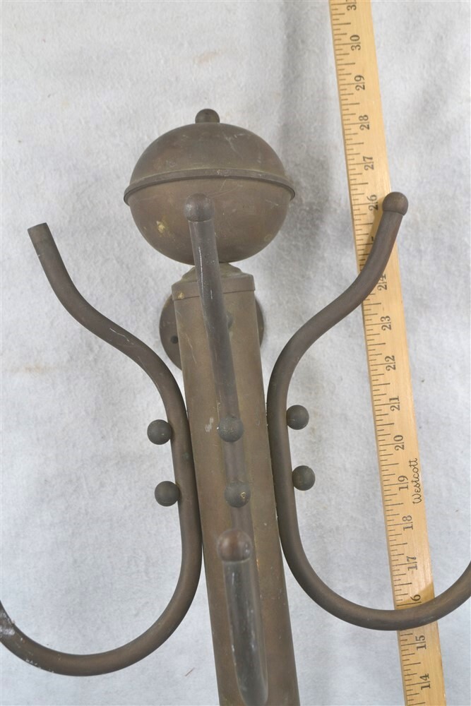 antique late 19th c wall mount coat/hat rack hooks solid brass original
