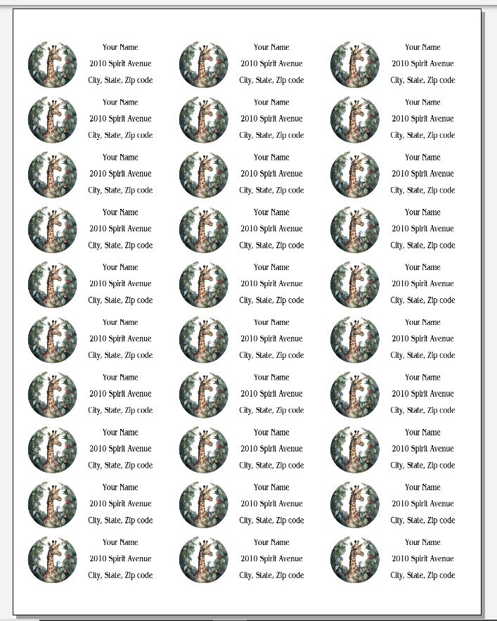 150 Christmas Primitive Giraffe Wreath Mailing Return Address Labels Personalize