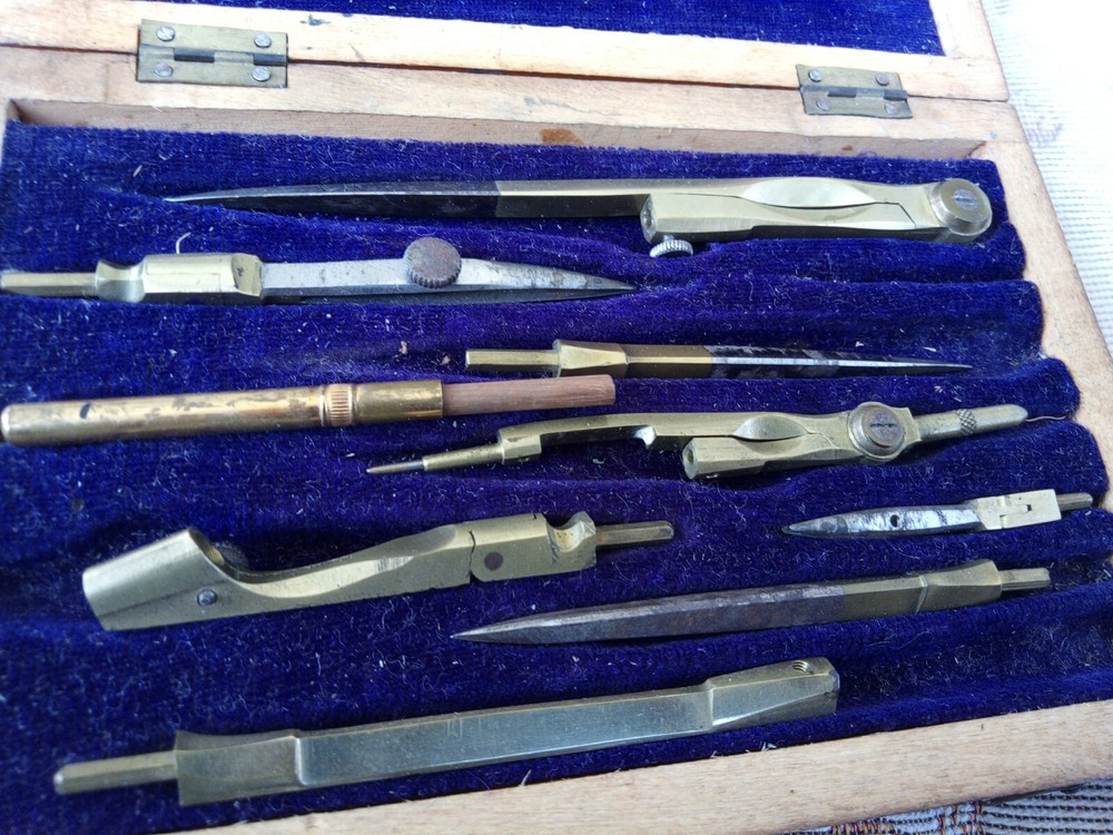 Antique Drawing Instrument Set Architect's Technical Drawing Box child size