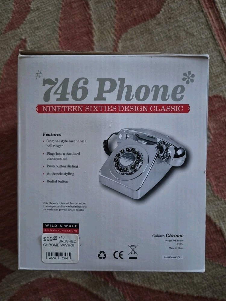 Brushed Chrome 60s Rotary Design Push Button Phone 746