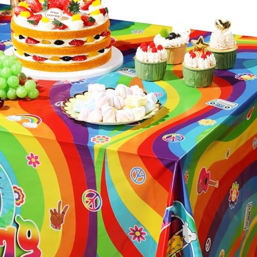 Pcs Plastic Groovy Tablecloths Retro Hippie Table Covers for Rectangle 3