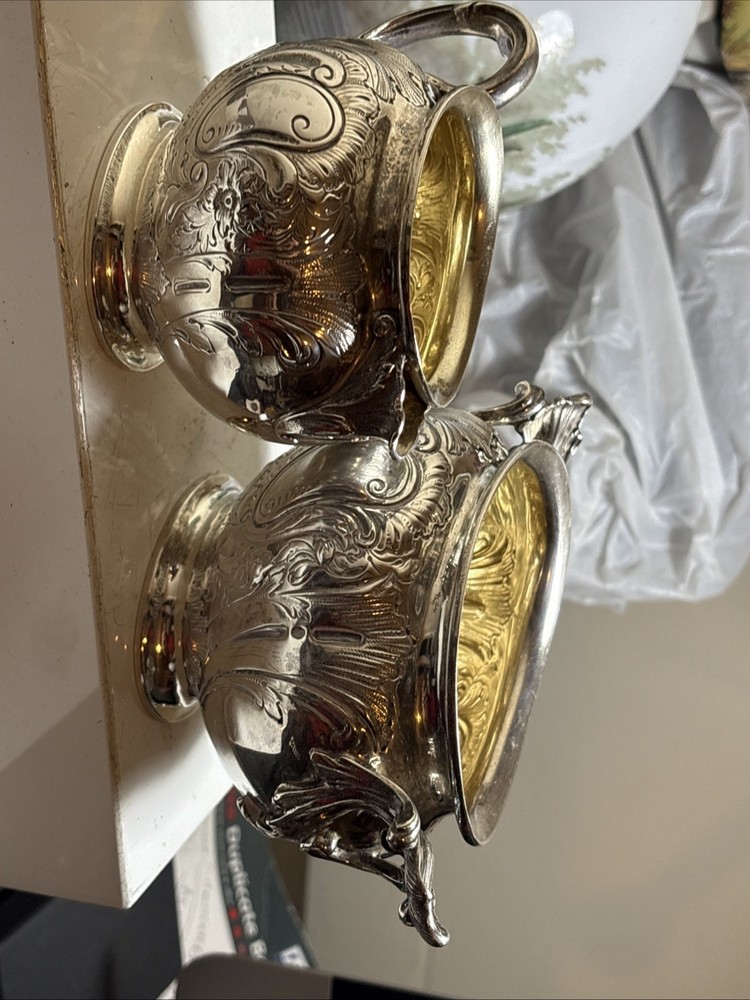 Antique Victorian Solid silver embossed Cream Jug&Sugar Elkington&co 1897.