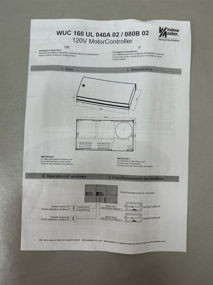 WindowMaster WUC 160 UL 080B 0101 Motor Controller