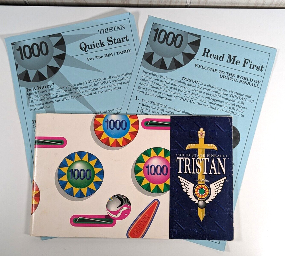 Solid State VideoGame Pinball Tristan (Amtex 1991) Manual & 2 Quick Start Sheets