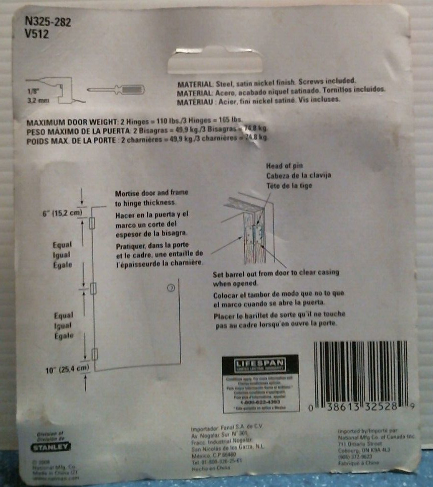 National Hardware 4" Removable Pin Hinge, Silver (N325-282) FS