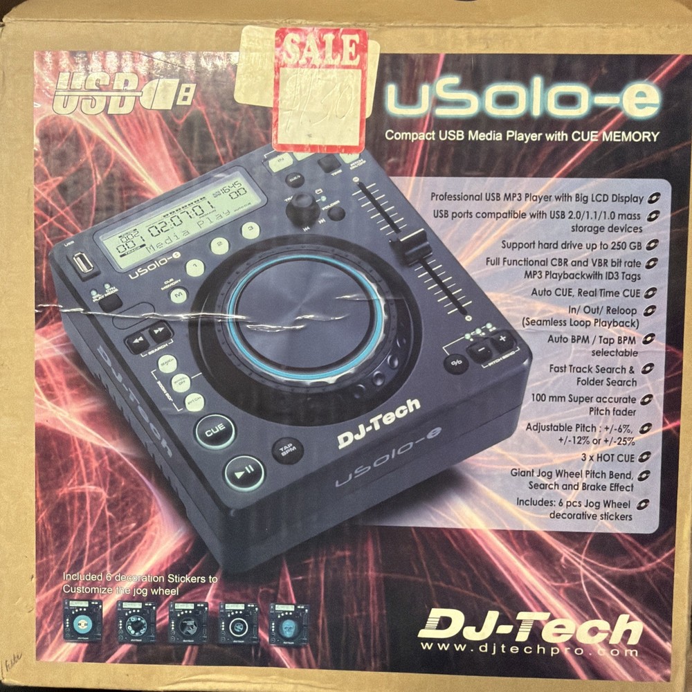 DJ-Tech USolo-e USB DJ Player + RCA Cable Plug & Play Bundle