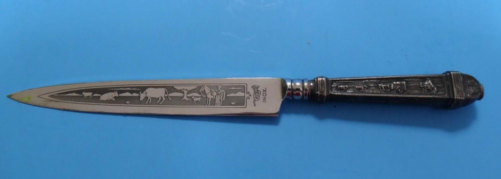 Vtg Argentinian Goucho Engraved 4" Blade Silver Boot Knife with Scabbard