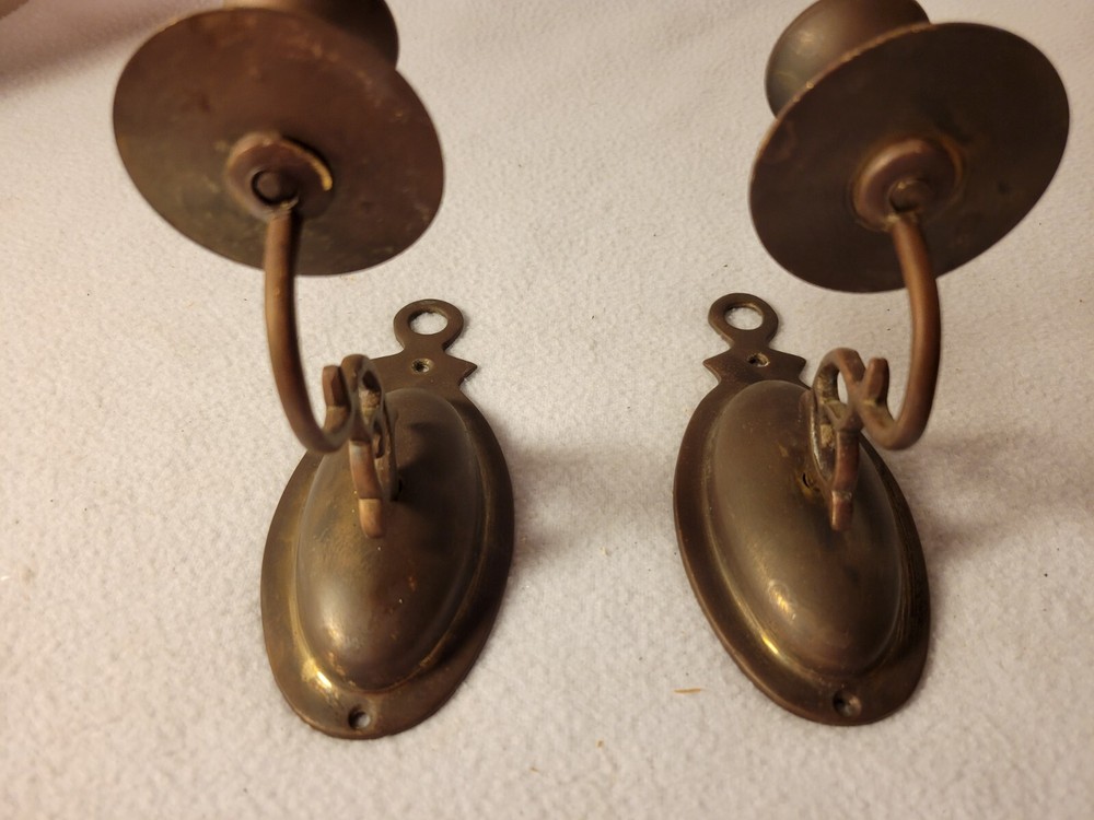 Vintage Pair Brass Wall Sconces Candleholders
