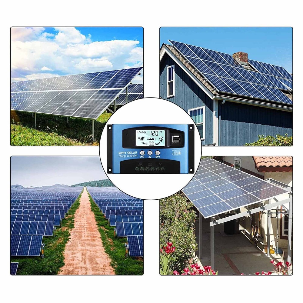 30/60A MPPT Solar Panel Charge Controller 12V/24V LCD Regulator Auto Dual USB
