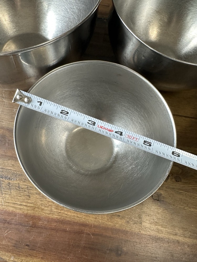 Vintage Stainless Steel Nesting Mixing Bowls Ring Handle Set 3 Rustic