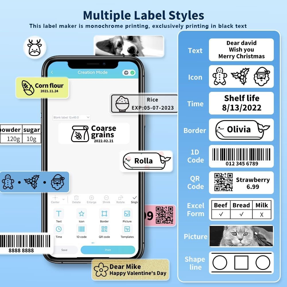 Bluetooth Mini Label Maker for Kids School Items, Inkless Thermal Label Printer
