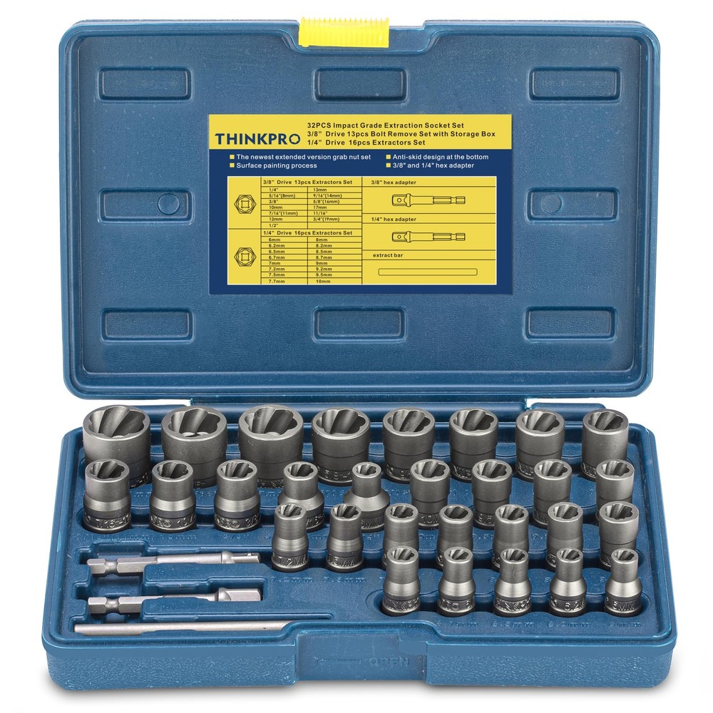 Thinkpro Bolt Extractor Kit, 32PCS Rounded Remover, 32PCS, 32-piece