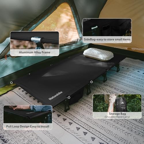 Extra Wide GreenWild Camping Cot, Folding Lightweight Camp Cot Bed, Black