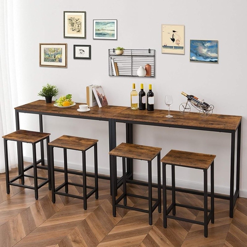 Bar Height Table Set W/ 2 Stools Modern Industrial Dining Easy Assembly New