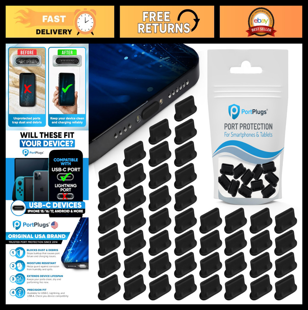 USB C Dust Plugs 50 Pack - Keep Charging Ports Clean for iPhone, Android, MacBoo
