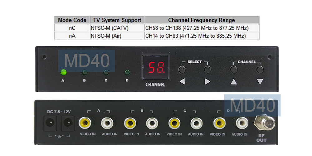 Professional 4-Channel RF VHF UHF CATV Modulator With 4 RCA Video Inputs