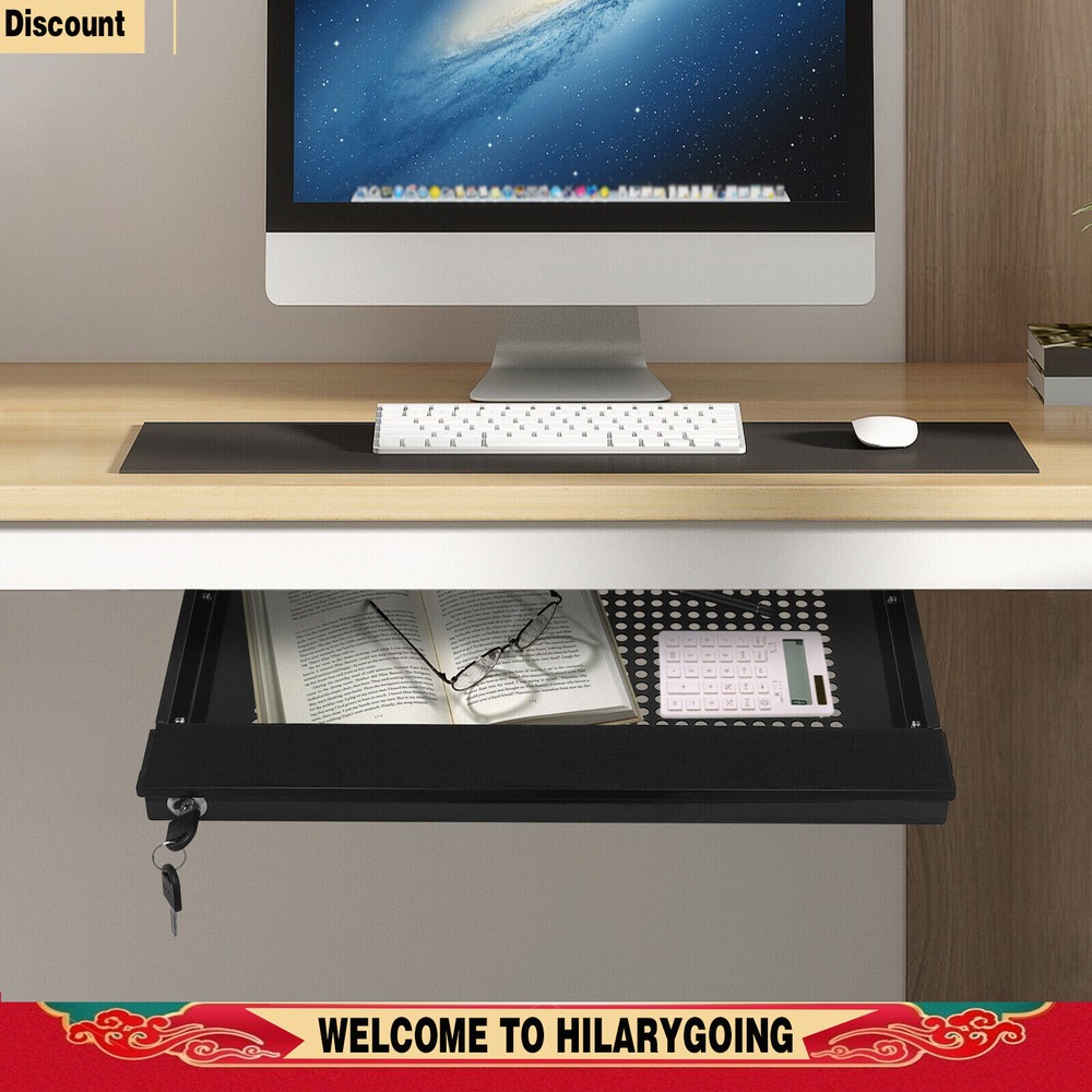 Under-Desk Drawer Storage Organizer for Standing Desks Pull-out Drawer Black