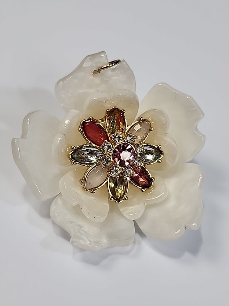 Flower Pendant White Pearlized Outer Petals Multi-Color HARD PLASTIC