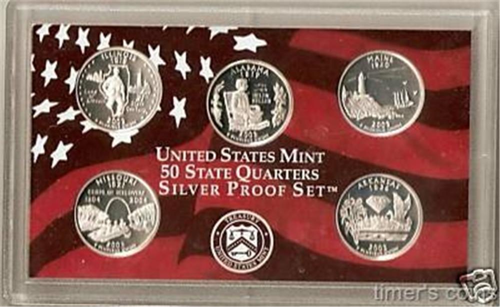 2003 Silver Proof State Quarter Set - 5 Coins - NO BOX/COA