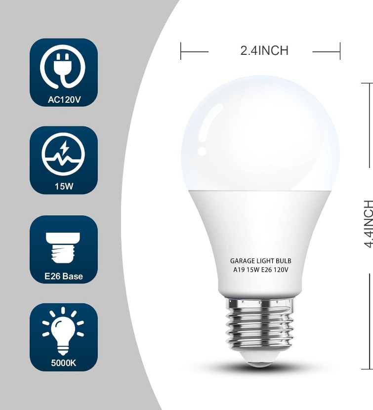 Garage Door Opener LED Light Bulb 2 Pack，15W Equivalent to 100W Garage Light Bul