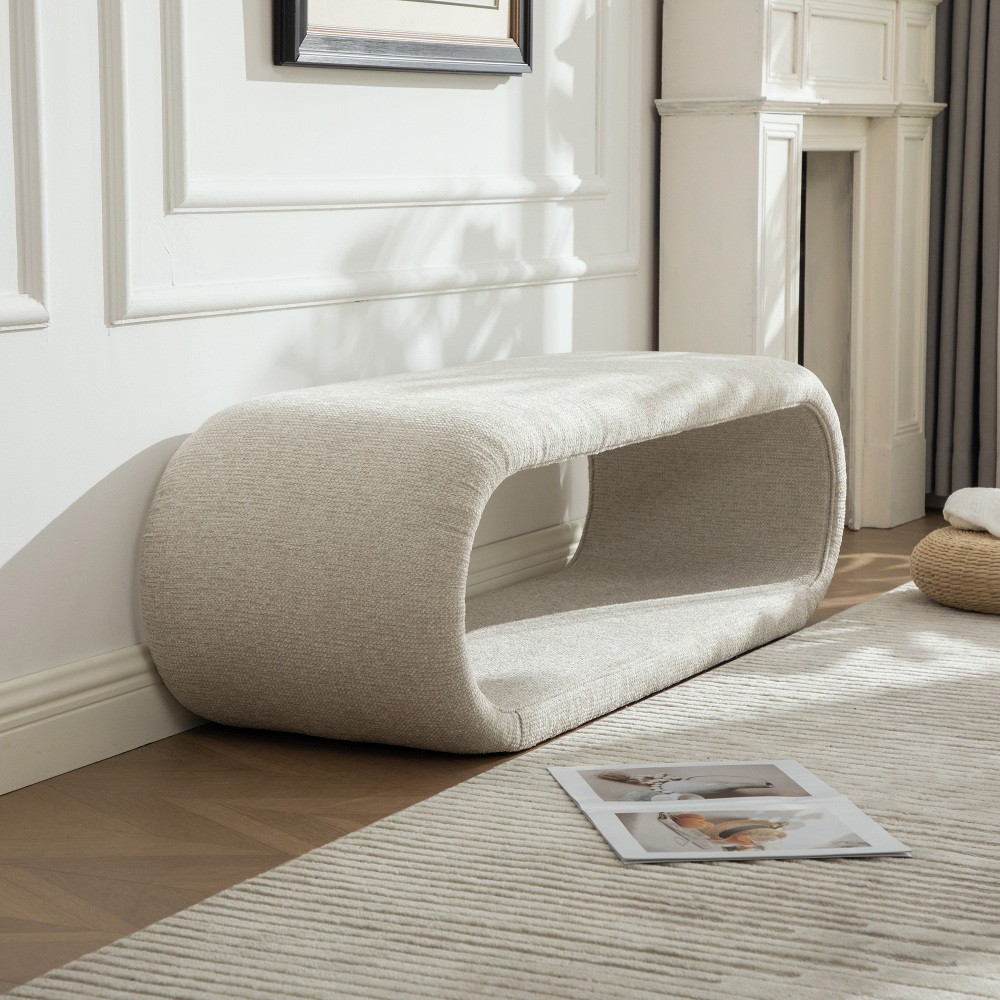 Chenille Upholstered Storage Bench with Iron Frame, Entryway & Living Room