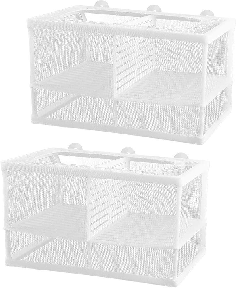 2 Pack Breeder Box for Fish Tank, Plastic Frame Breeding Box with Suction Cups,