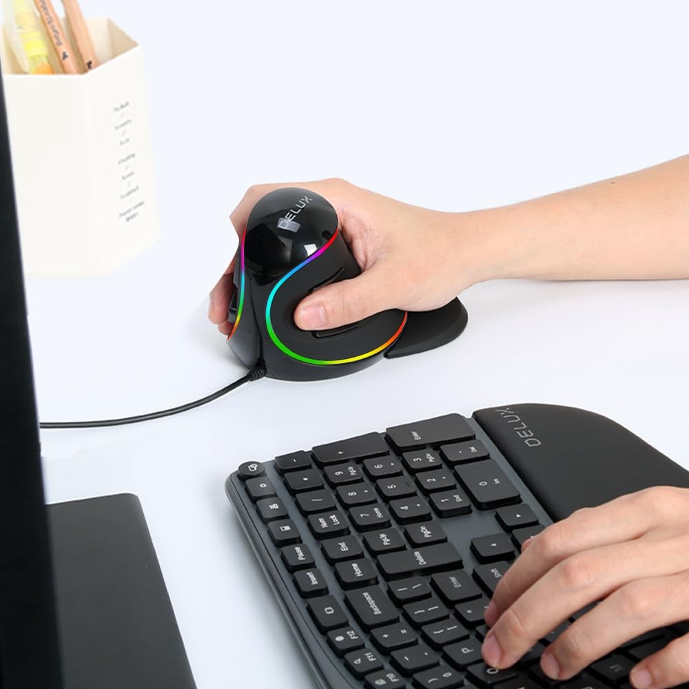 M618Plus Wired Ergonomic Vertical Mouse, Large, RGB, 6 Button, 4000DPI, Rest