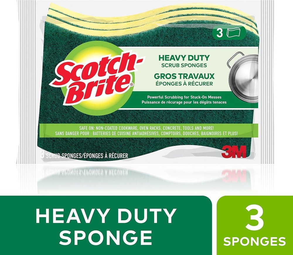 Heavy Duty Scrub Sponge, Yellow & Green, 3 Per Pack