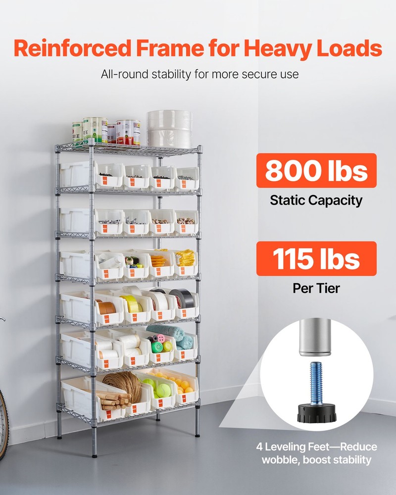 VEVOR Rolling Bin Storage Rack 7-Tier Bin Rack Storage System with 24 Small Bins
