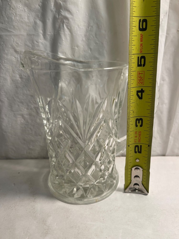 Small Diamond Cut Ribbed Clear Glass Pitcher with Handle