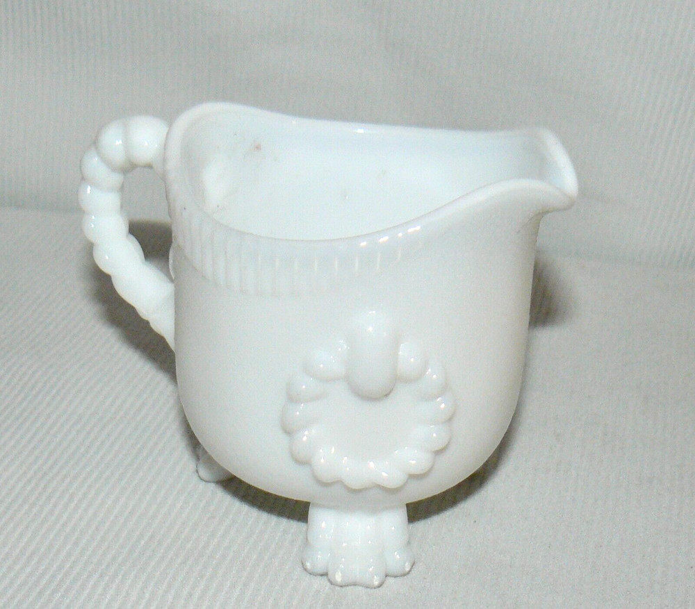 Imperial Glass 3" Cream Pitcher 5 oz White Rope Pattern Impressed Stamp 3 Footed