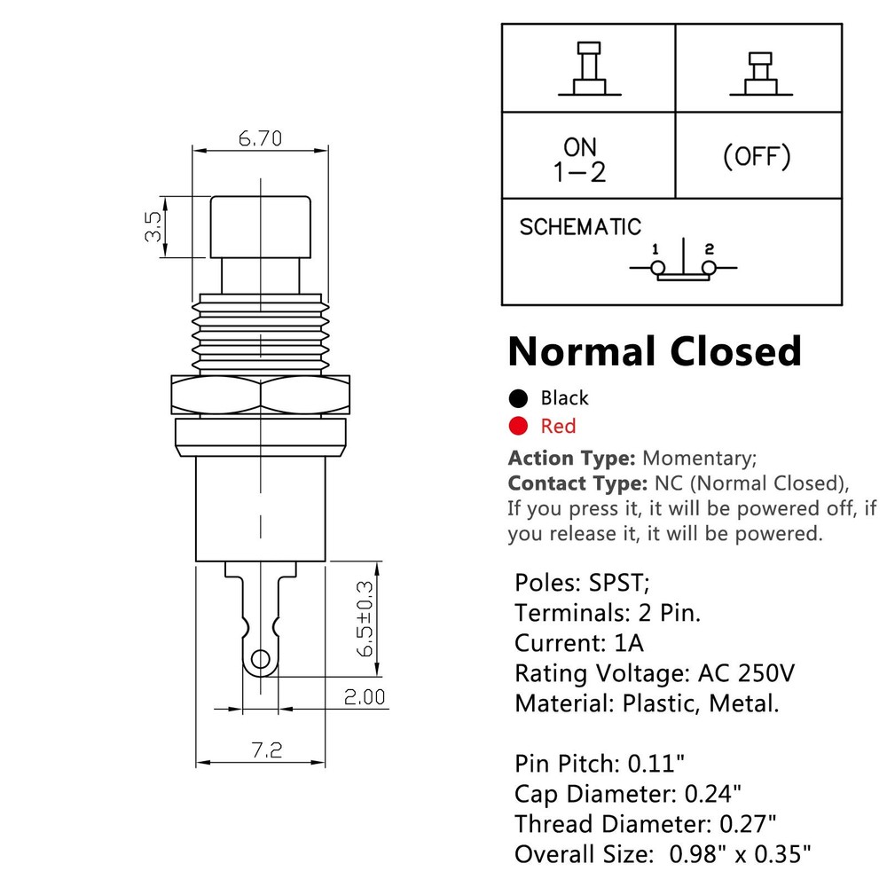 Momentary Push Button Switch, SPST Mini Micro Push Button Switch Normal Close...