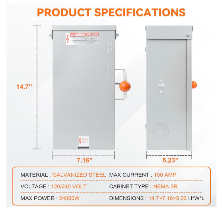 100A Generator Transfer Switch 24000W General-Duty Double-Throw Safety Stability
