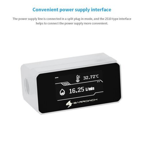 BarrowCH Digital OLED Display Inline Flow Meter Thermometer for Water Cooling
