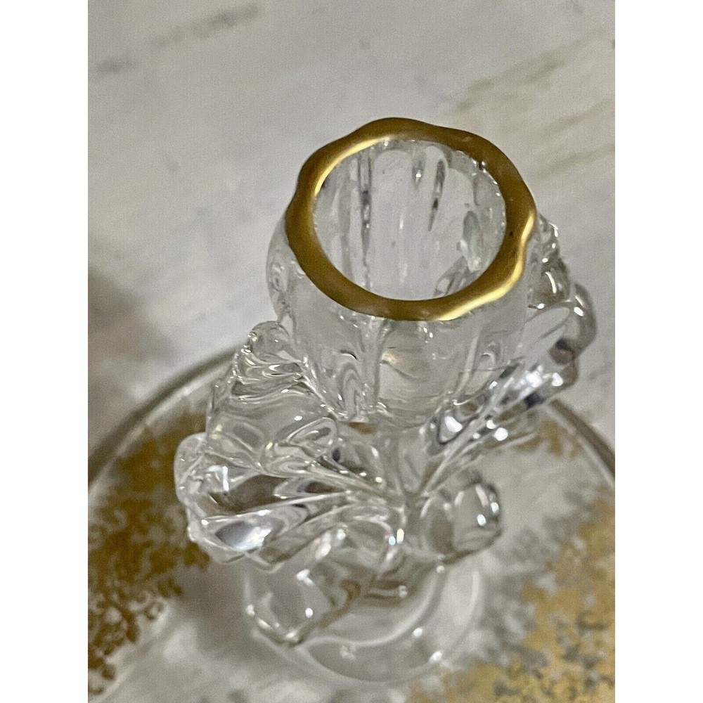 Single Gold Etched Glass Candlestick Holder