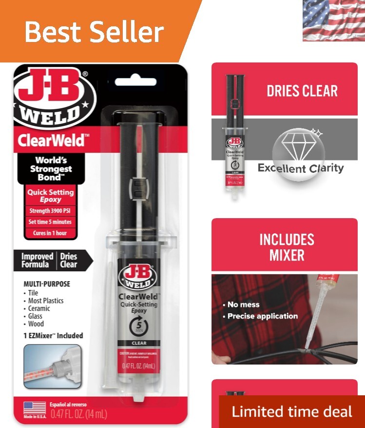5-Minute ClearWeld Epoxy - Multipurpose 14ml with Static Mixer for Easy Repairs
