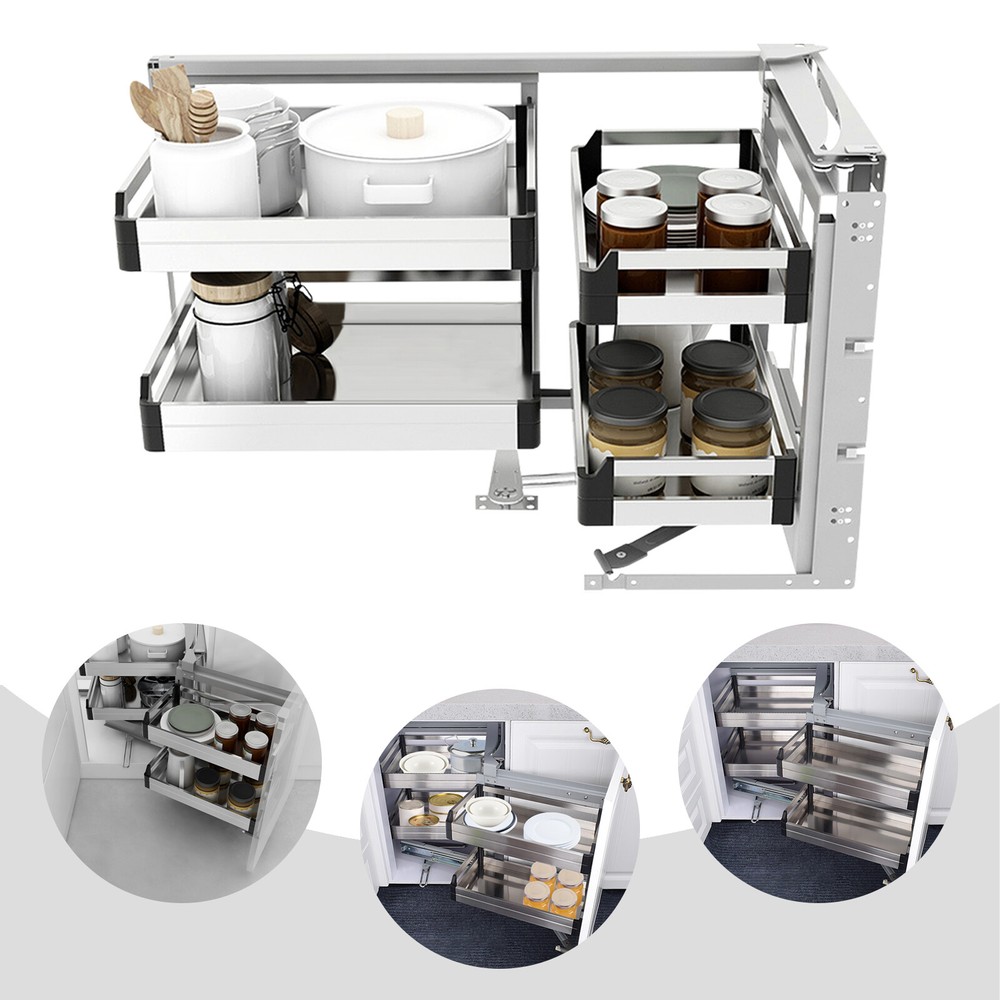 2-Tier Blind Corner Cabinet Pull Out Soft Close Cup Dishes Basket Organizer Rack