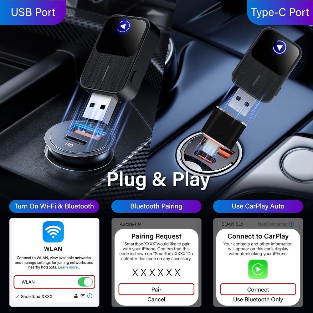 2026 Upgraded Wireless CarPlay Adapter for iPhone & Android Auto