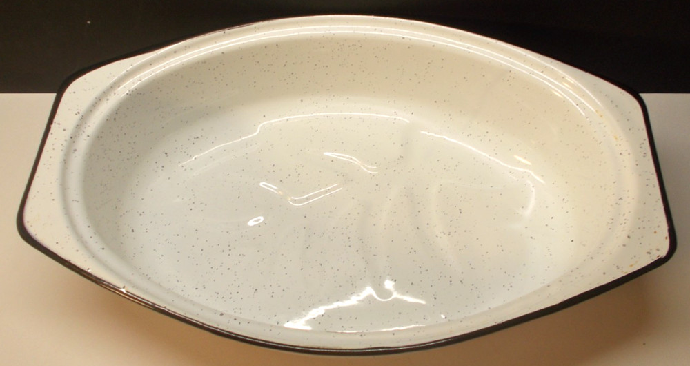 Vintage Speckled White Enamelware Chicken Roaster