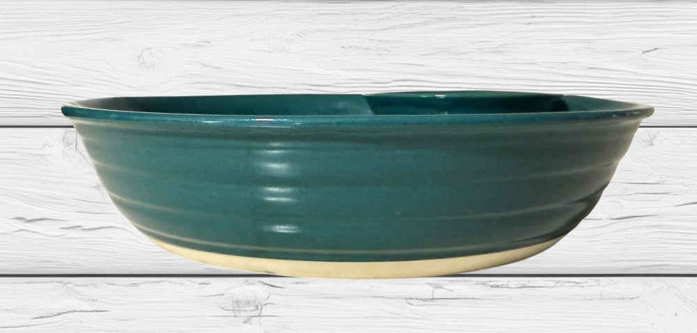 Teal Ceramic Chips & Dip Serving Bowl Abstract Design 10" Diameter