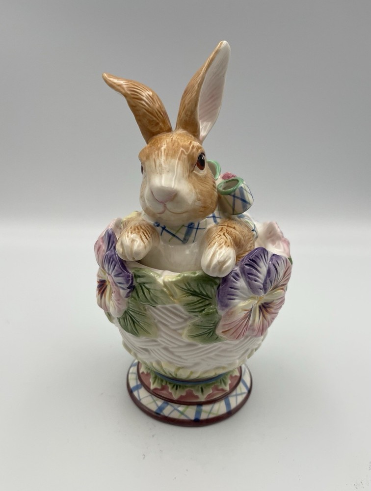Fitz & Floyd Halcyon Bunny Sugar Bowl Easter Floral Ceramic Spring Cottage Decor