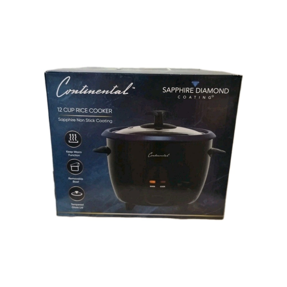 Continental Sapphire Diamond 12 Cup Rice Cooker Non-Stick w/Warm Function NIB