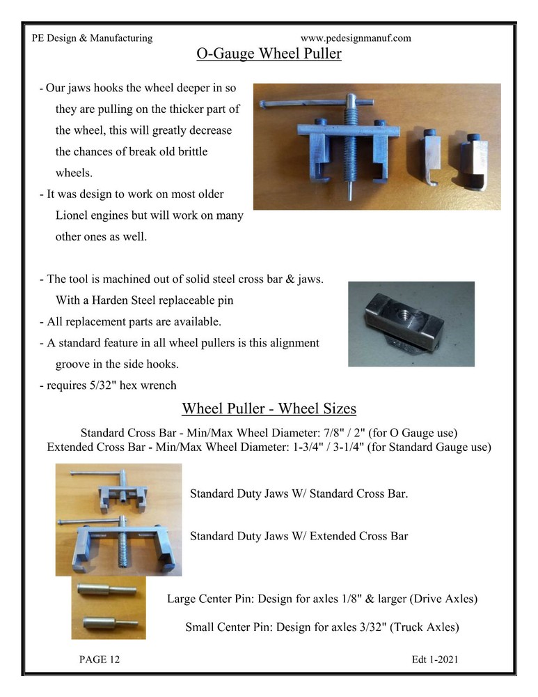 PE Design - O gauge Wheel Puller w/ Standard Duty Jaws